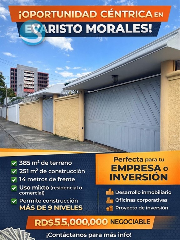 Casa en venta con solar y uso mixto en Evaristo Morales