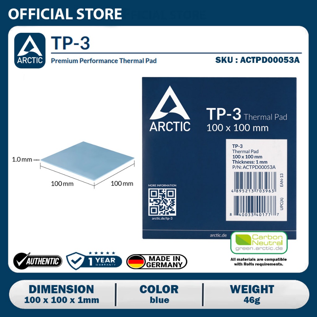 Arctic Thermal Pad TP3 almohadilla térmica 100x100x1mm en República Dominicana
