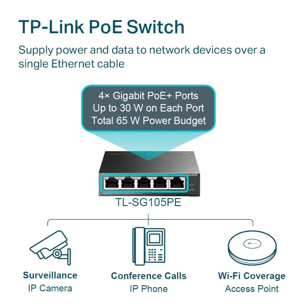 TPLink TL-SG105PE Switch PoE Gigabit 5 Puertos en República Dominicana