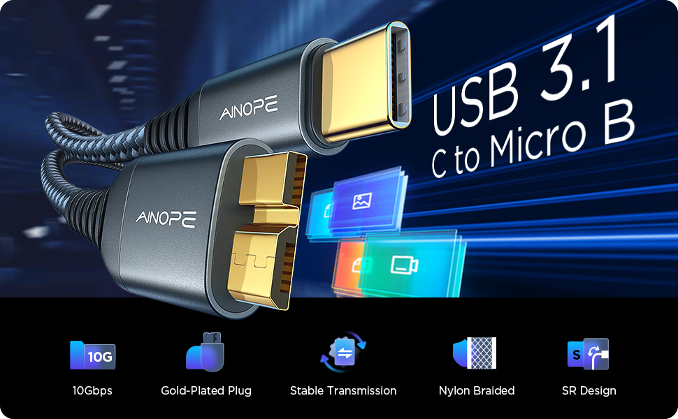 Ainope Cable Micro USB a USB-C 10Gbps en República Dominicana