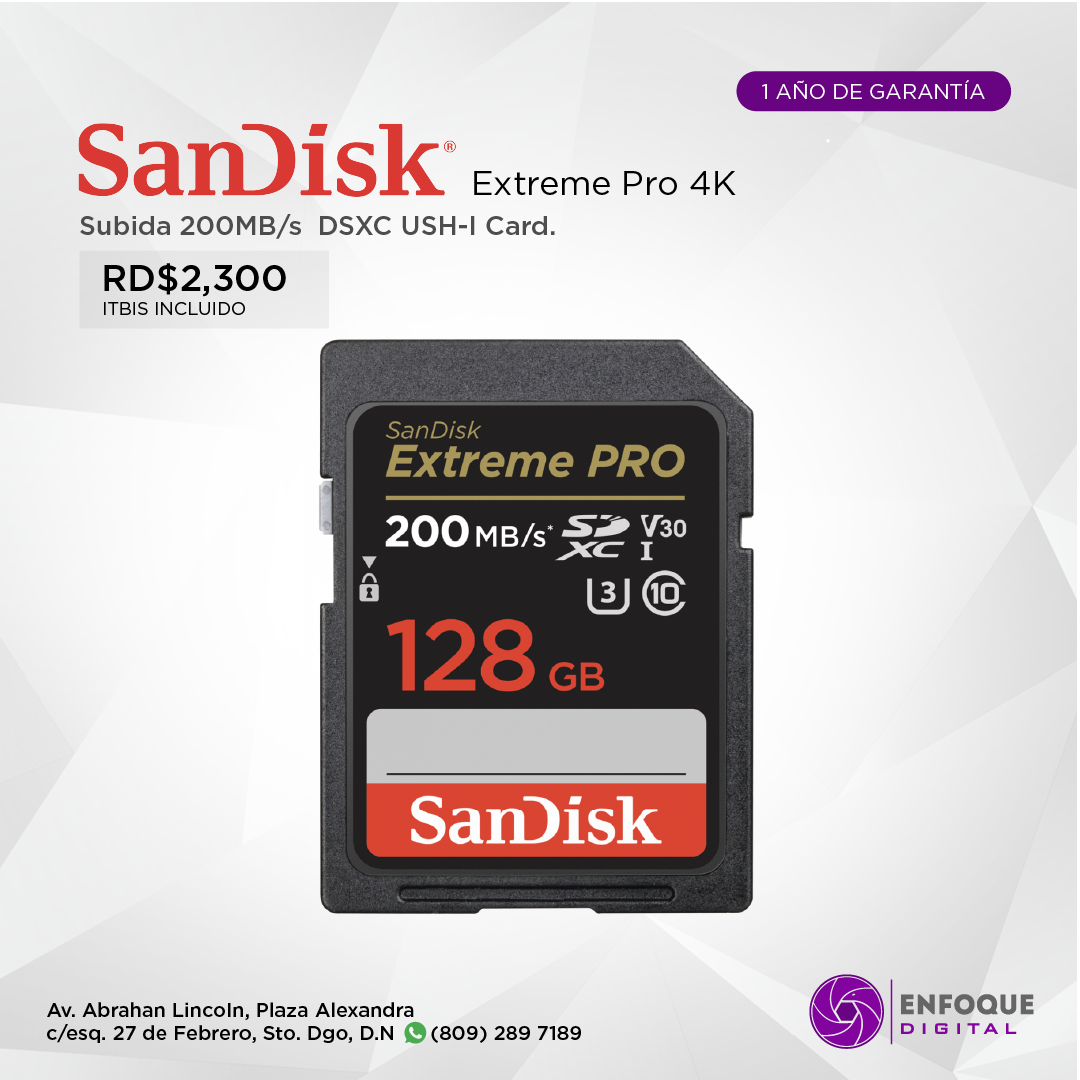 SanDisk Extreme Pro SD 128GB 200MB/s en República Dominicana