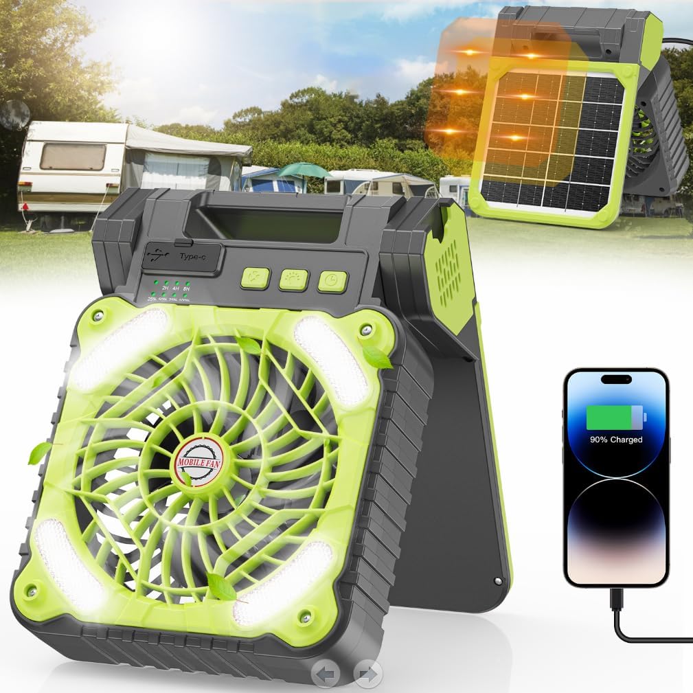 Ventilador solar recargable, perfecto para cortes de energía en República Dominicana