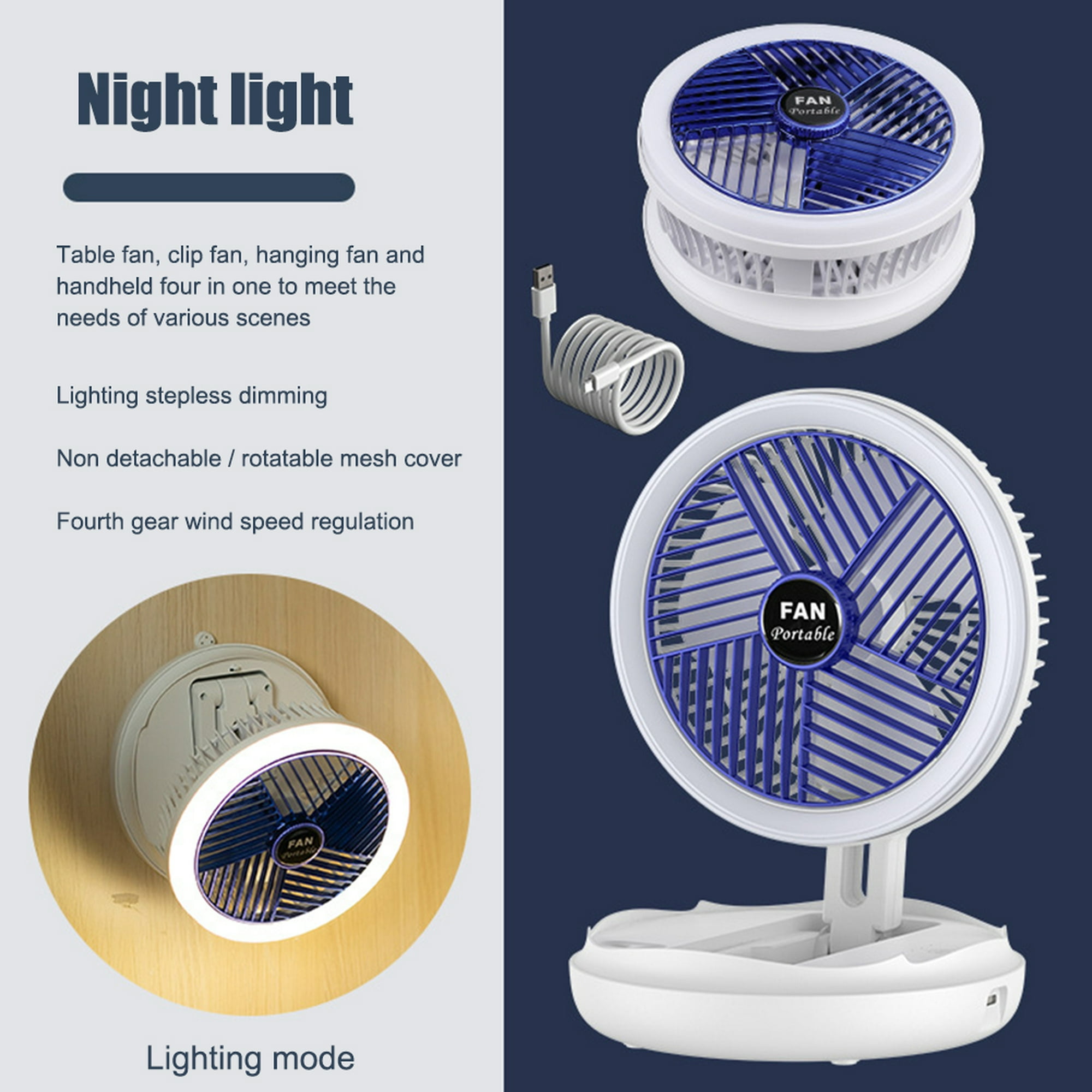 Ventilador recargable KC5811 con luz integrada en República Dominicana