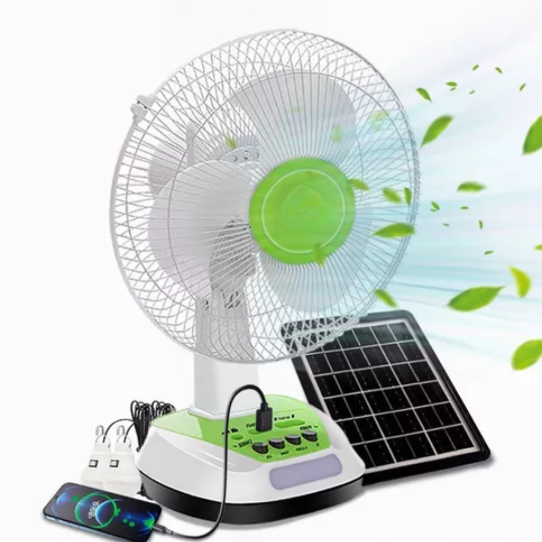 Ventilador portátil recargable con panel solar compacto