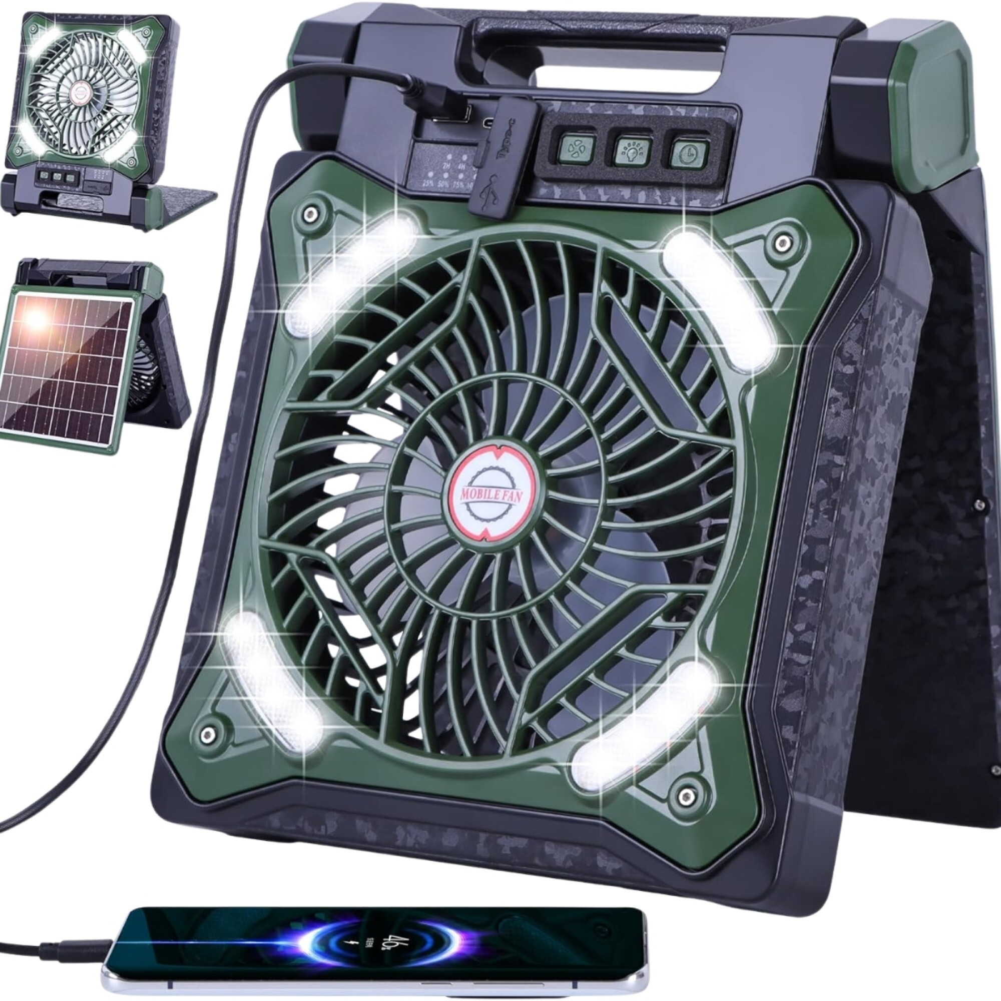 Ventilador portátil recargable con panel solar compacto en República Dominicana