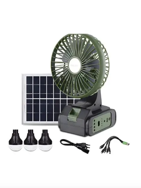 Ventilador portátil recargable con panel solar compacto en República Dominicana