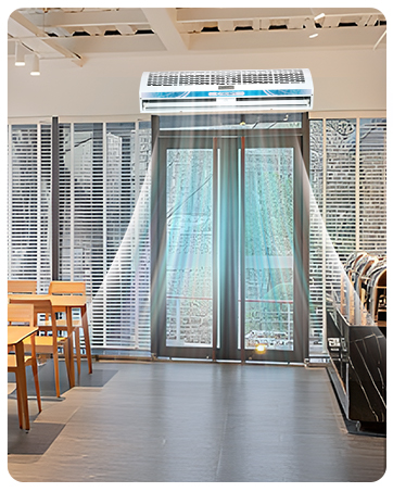 Ventilador con cortina de aire y 3 niveles de velocidad