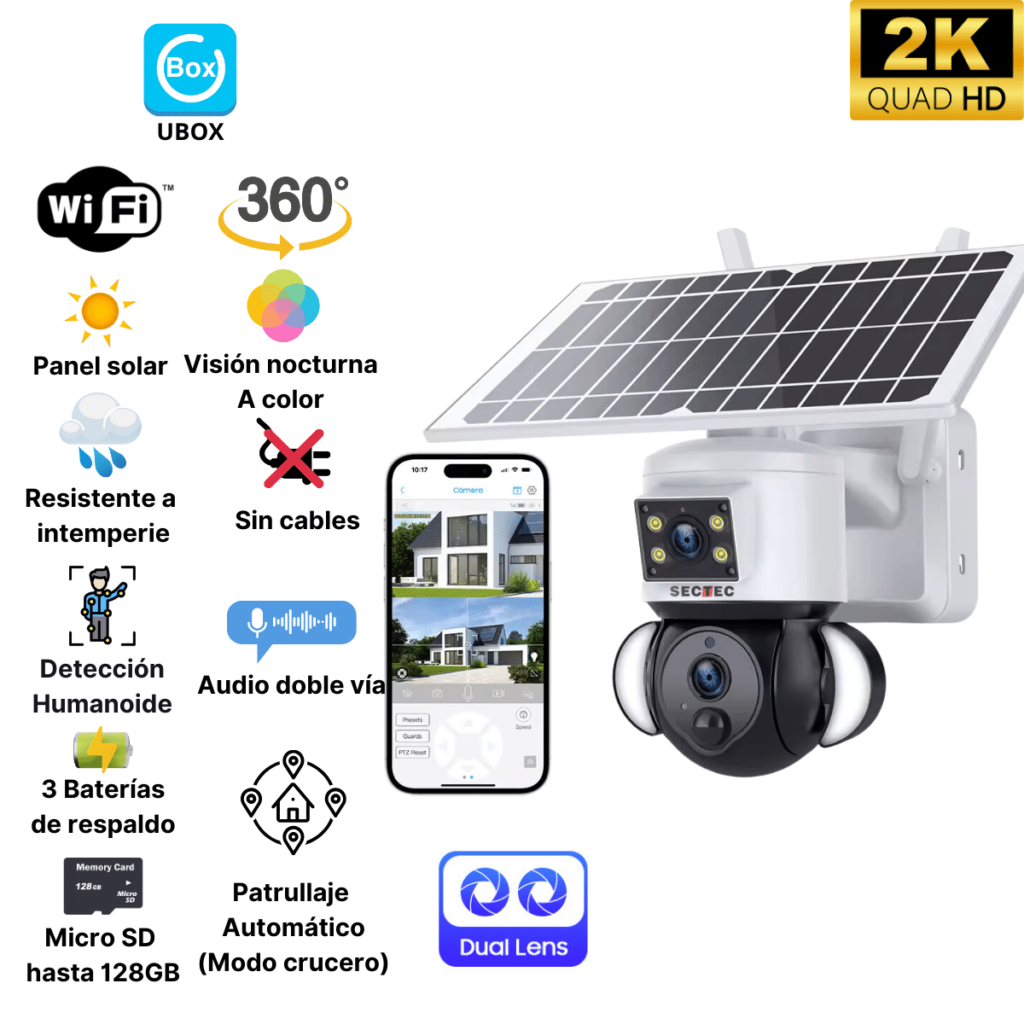 Cámara WiFi PTZ Solar Doble Lente en República Dominicana
