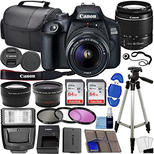 Canon EOS 2000D cámara DSLR con lentes y flash