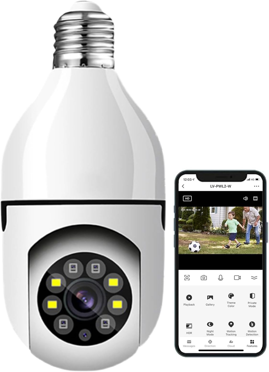 Camara Wifi 360° Bombilla Sensor Movimiento