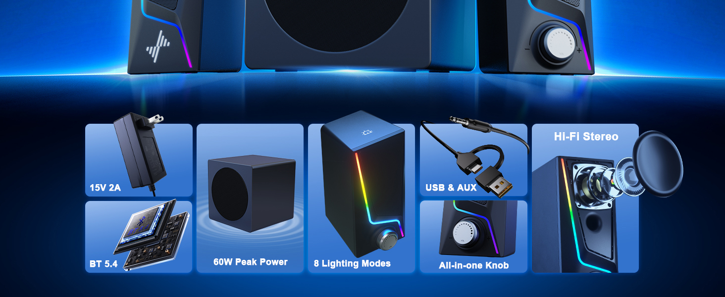 Nylavee Altavoces 2.1 PC Bluetooth Subwoofer 60W