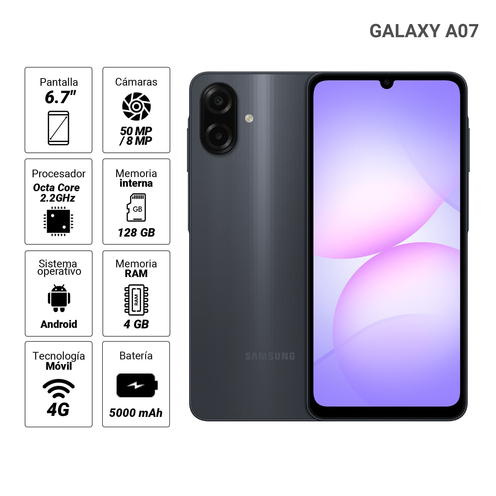 Samsung Galaxy A07 128GB 4GB RAM Carga 25W