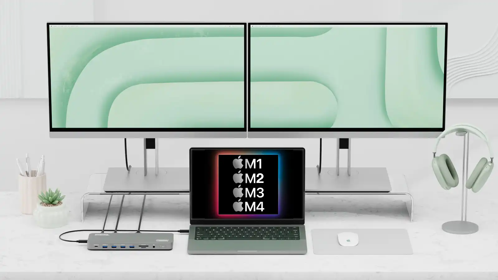 Laptop MacBook Air con monitor LG de 32 pulgadas en República Dominicana