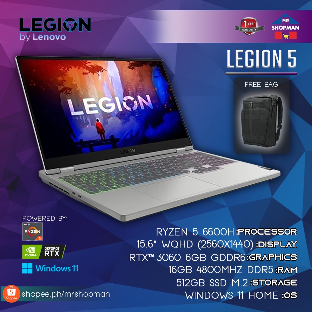 Lenovo Legion 5 15.6" con Ryzen 7, 16GB RAM, SSD 512GB y RTX 3060 6GB DDR4