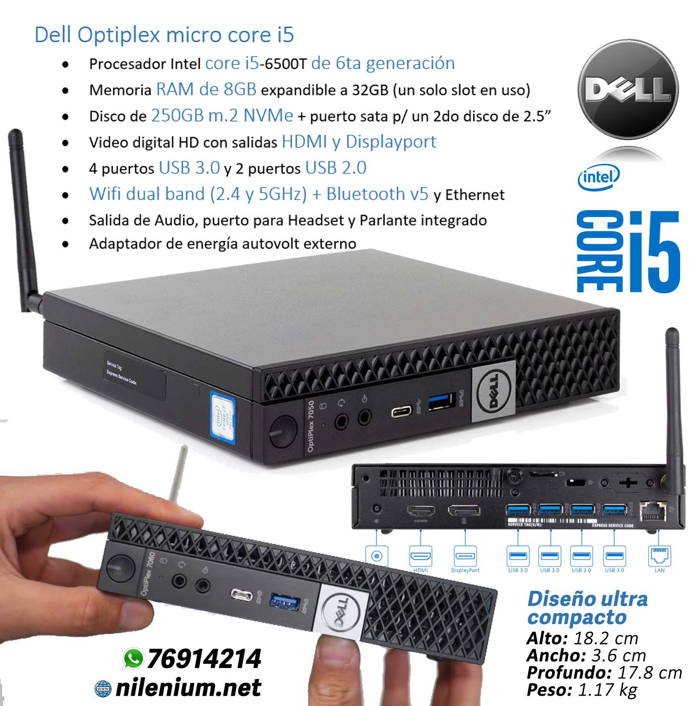 Mini PC Dell Core i5 con 8GB RAM, Disco de 500GB y Monitor Dell 20" en República Dominicana