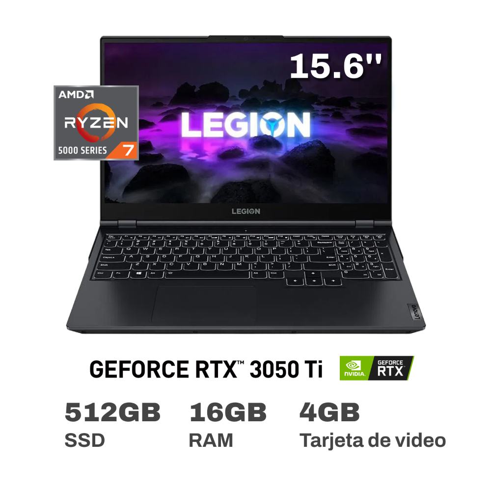 Laptop Lenovo Legion 5 con procesador AMD Ryzen 7, 16GB RAM, SSD 512GB y tarjeta gráfica RTX
