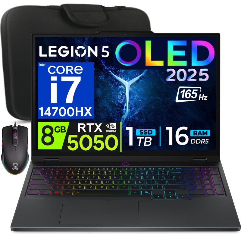 Lenovo Legion 5 de 15.1" OLED 165Hz, Intel i7-14700HX, 16GB RAM, SSD 512GB, RTX 5060 8GB