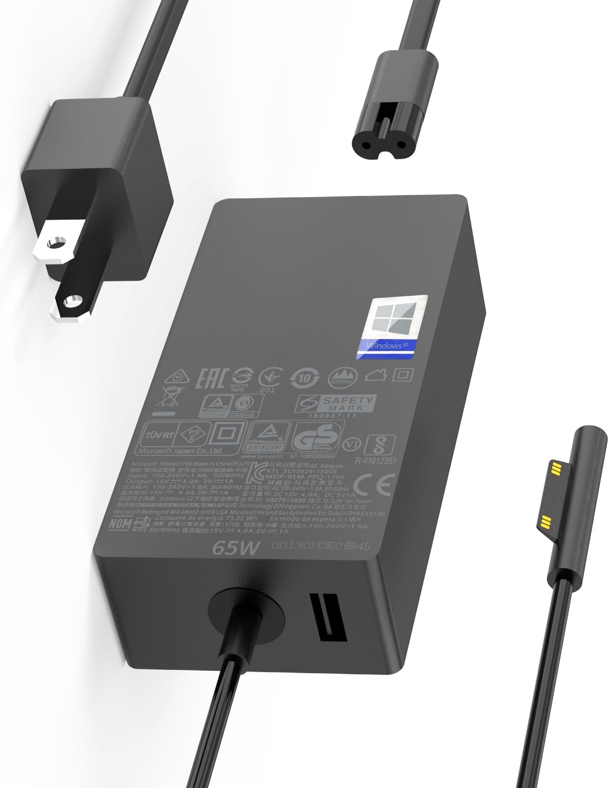 Adaptador de carga de 65W compatible con Microsoft Surface Pro modelo 98X76543