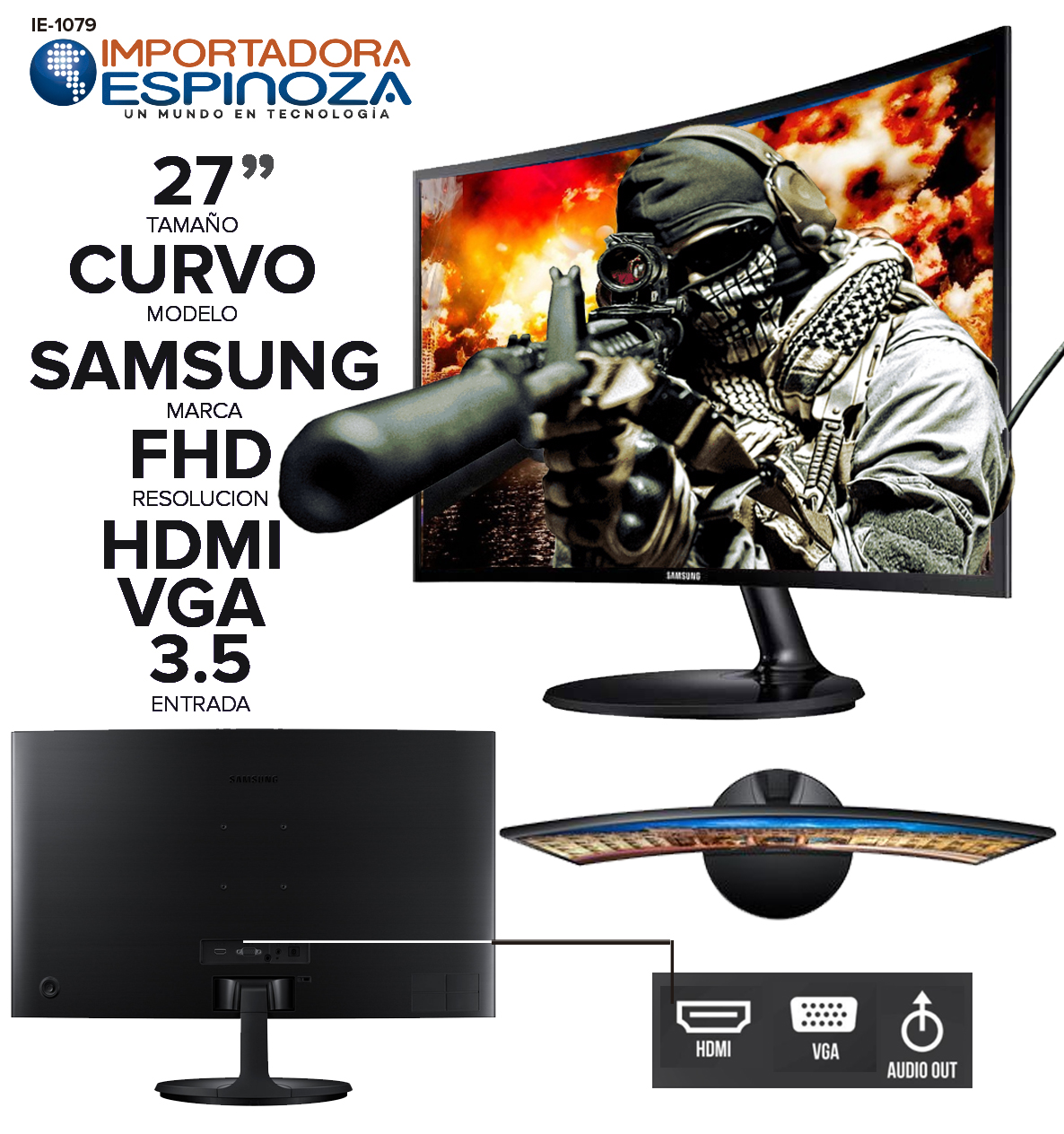Monitor Curvo Samsung 27" Full HD con HDMI, VGA y DisplayPort, Altavoces Integrados en República Dominicana