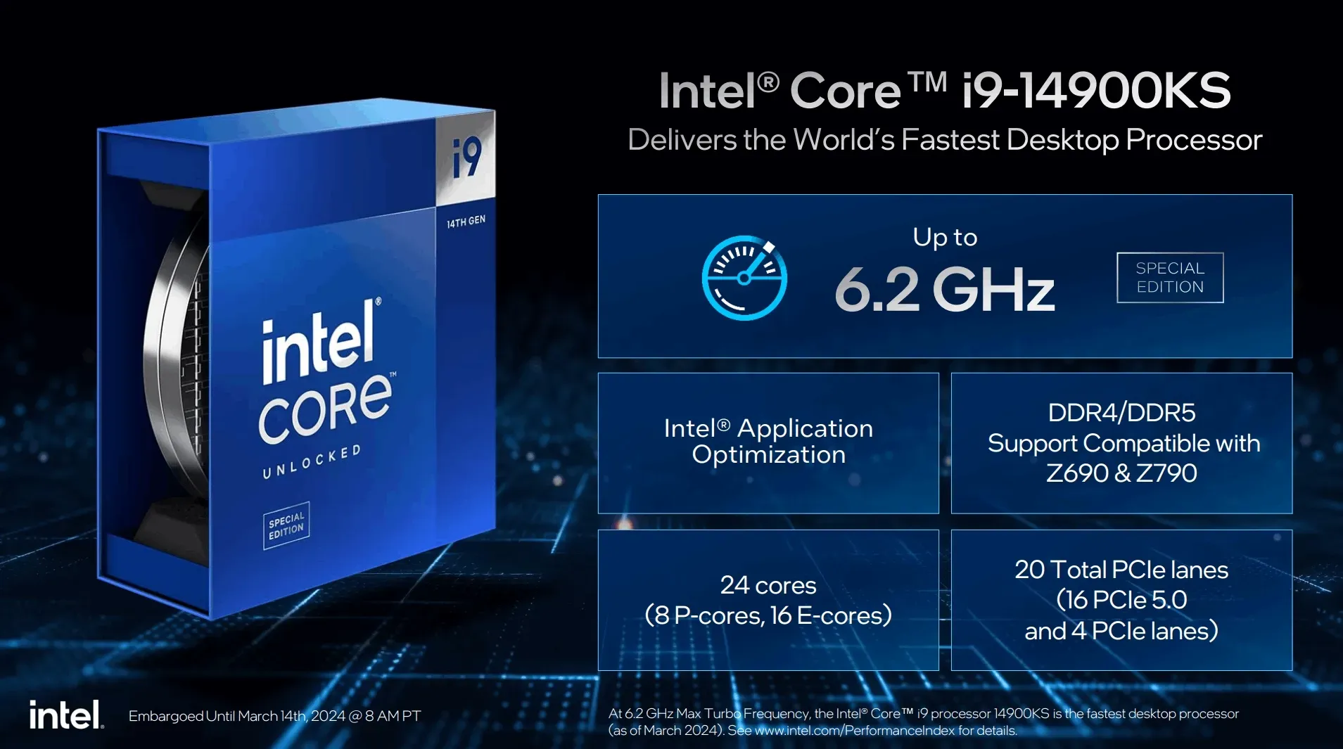 Procesador Intel Core i9-14900KS con frecuencia máxima de 6.2 GHz y Thermal Velocity Boost en República Dominicana