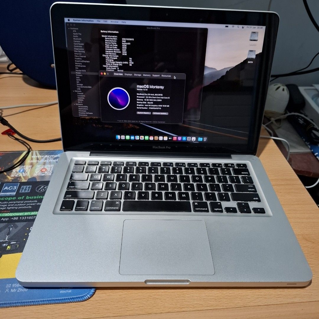 MacBook Pro 2012 con procesador i5, 16 GB RAM y disco duro mecánico de 1 TB