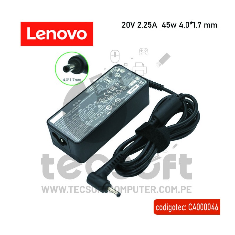 Cargador Lenovo 45W 20V 2.25A con conector de 4.0 mm