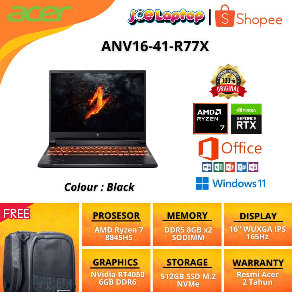 Portátil Acer Predator Nitro V16 ANV1641 con procesador AMD Ryzen 7 155H en República Dominicana