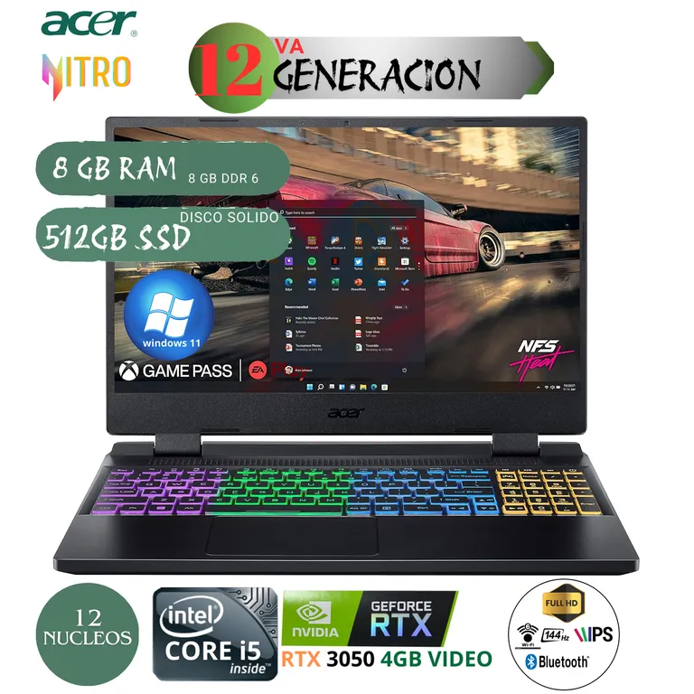 Portátil Acer Nitro 5 de 15.6" con Intel i5-11400H, 512GB SSD y NVIDIA RTX 3050 Ti en República Dominicana