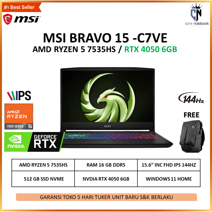 Portátil MSI Bravo 15 con Ryzen 5, RTX 4050, 16GB RAM y 512GB SSD