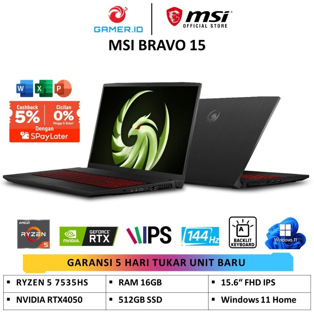 Portátil MSI Bravo 15 con Ryzen 5, RTX 4050, 16GB RAM y 512GB SSD en República Dominicana