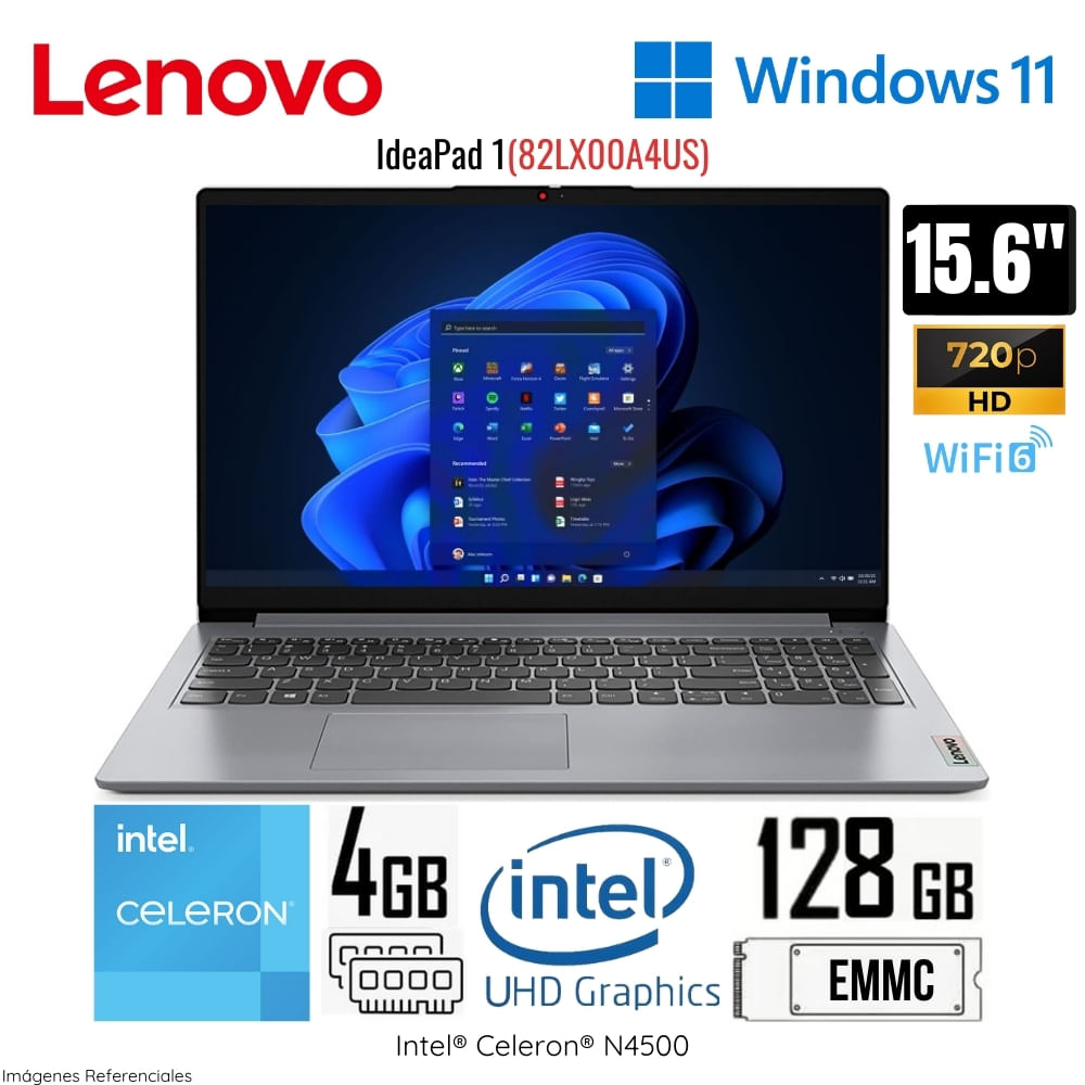 Portátil Lenovo IdeaPad 1 15IJL7 Intel Celeron N4500 11ª Gen, 12GB RAM, 512GB SSD