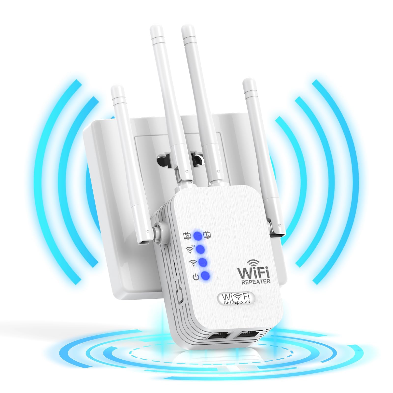 Extensor de señal WiFi 300 Mbps con cobertura de 4800 pies² y 4 antenas 360°, puerto Ethernet y modo AP en República Dominicana