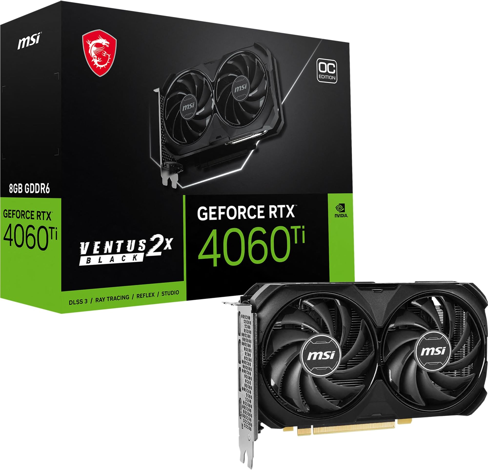 Tarjeta Gráfica MSI GeForce RTX 4060 VENTUS 2X Black 8GB Overclockeada