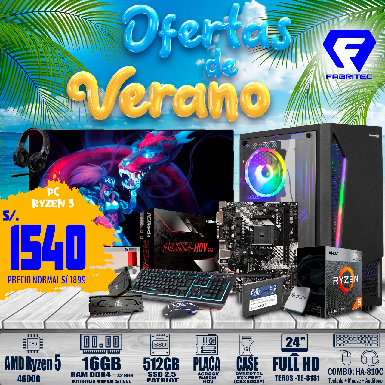 Computadora Gamer Completa con Procesador Ryzen 5 5500