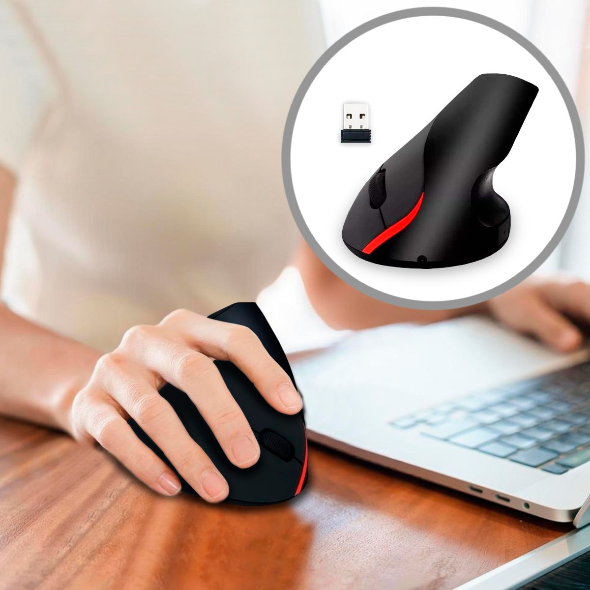 Ratón Vertical Inalámbrico Recargable Ergonómico para Uso Prolongado en República Dominicana