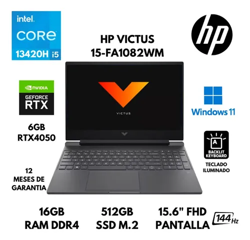 Laptop HP Victus con procesador Intel i5, 16GB RAM, SSD 512GB y tarjeta gráfica GeForce RTX 4050
