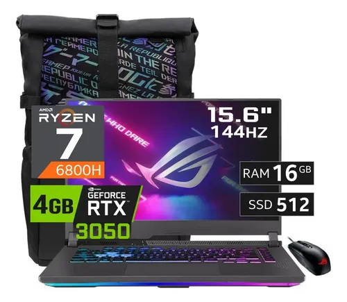 Asus ROG Strix G15 2022 con procesador Ryzen 7, 16GB RAM, SSD 512GB y tarjeta gráfica RTX 3050