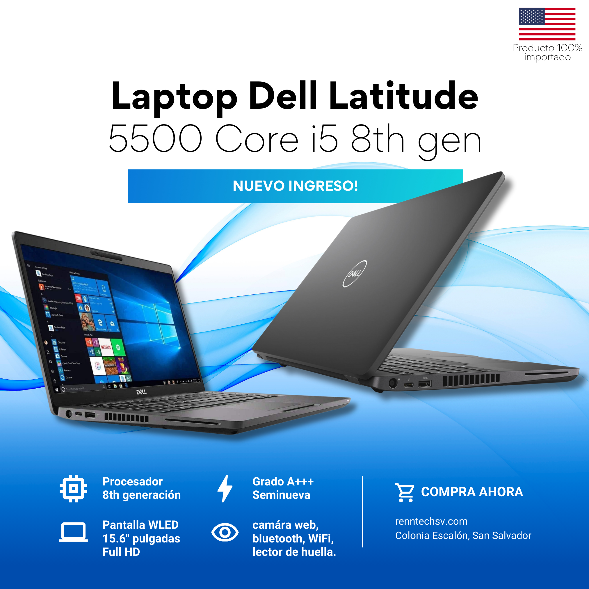 Laptop Dell Latitude 5500 con Procesador i5 de 8ª Generación y Pantalla Táctil