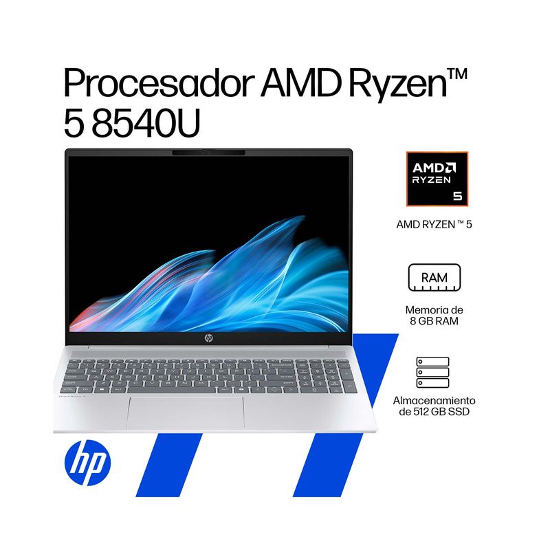 Portátil HP 16" Ryzen 5, 512GB SSD, 8GB RAM en República Dominicana
