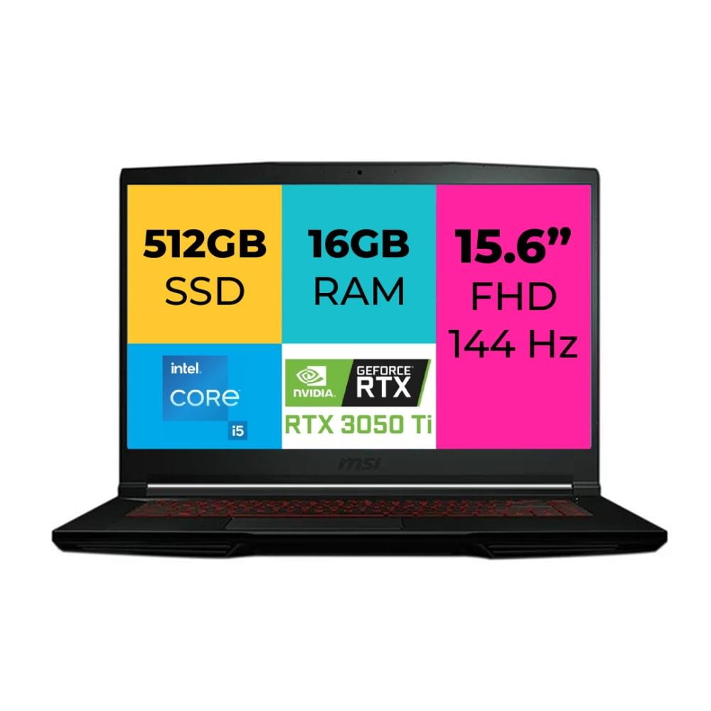 Portátil Gamer MSI GF63 de 15.6" con Intel Core i5 11ª Gen, 16GB RAM DDR4, SSD 512GB y NVIDIA RTX 3050 4GB