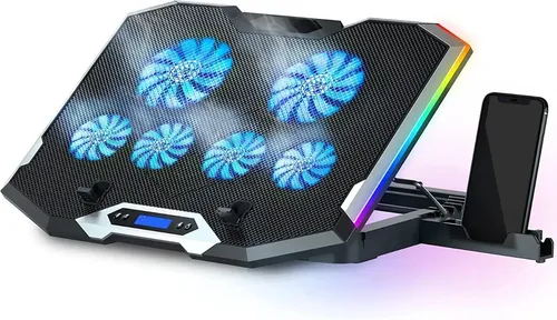 Base refrigerante RGB para laptop con 6 ventiladores y soporte para celular en República Dominicana