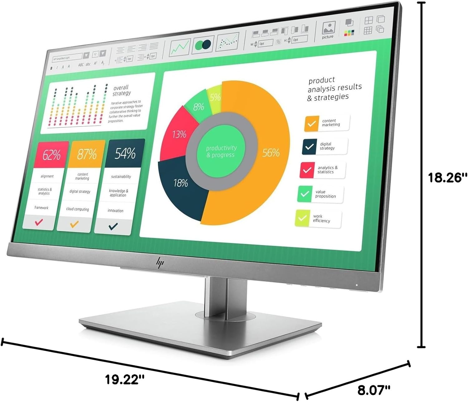 Monitor HP E223 de 21.5" con pantalla Full HD, diseño elegante y conexión VGA/DVI
