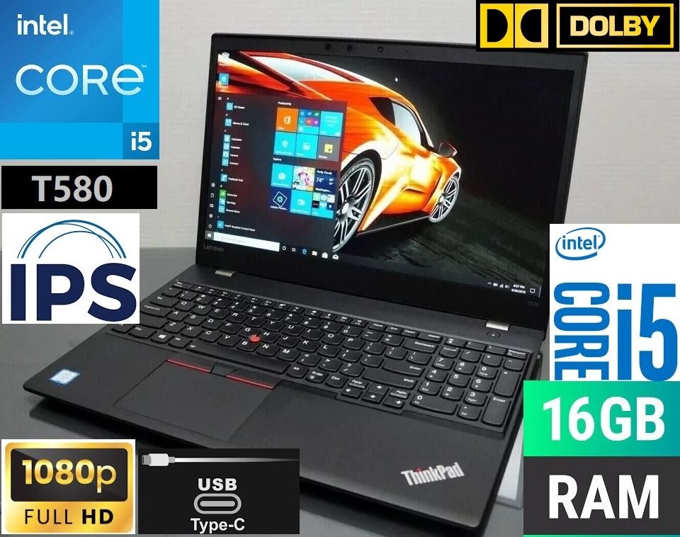 Laptop Lenovo T580 de 17" Touch, Intel Core i5 8ª Gen, 16GB RAM DDR4, SSD 128GB + HDD 1TB, Video 8GB