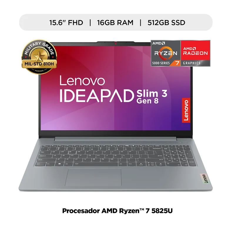 Portátil Lenovo IdeaPad Slim 3 de 15.6" FHD táctil, Ryzen 7 5825U, 16GB RAM, 512GB SSD en República Dominicana