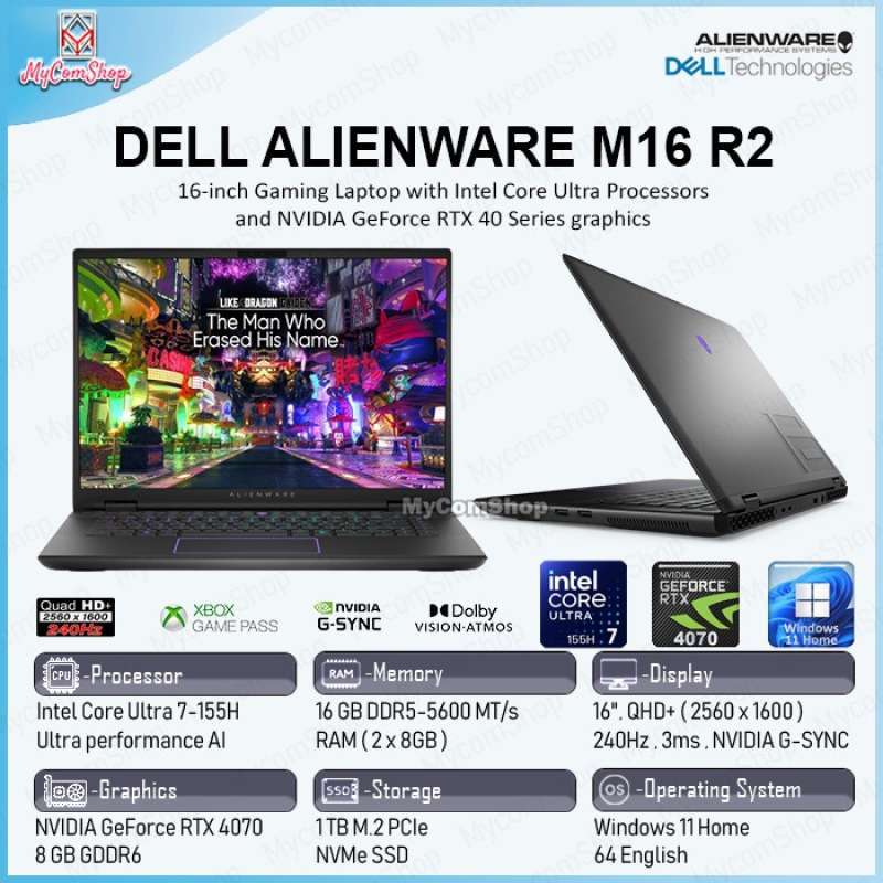 Alienware M16 R2 con procesador Intel Core Ultra 7 155H, GPU RTX 4060, 16GB RAM DDR5 y almacenamiento de 1TB en República Dominicana