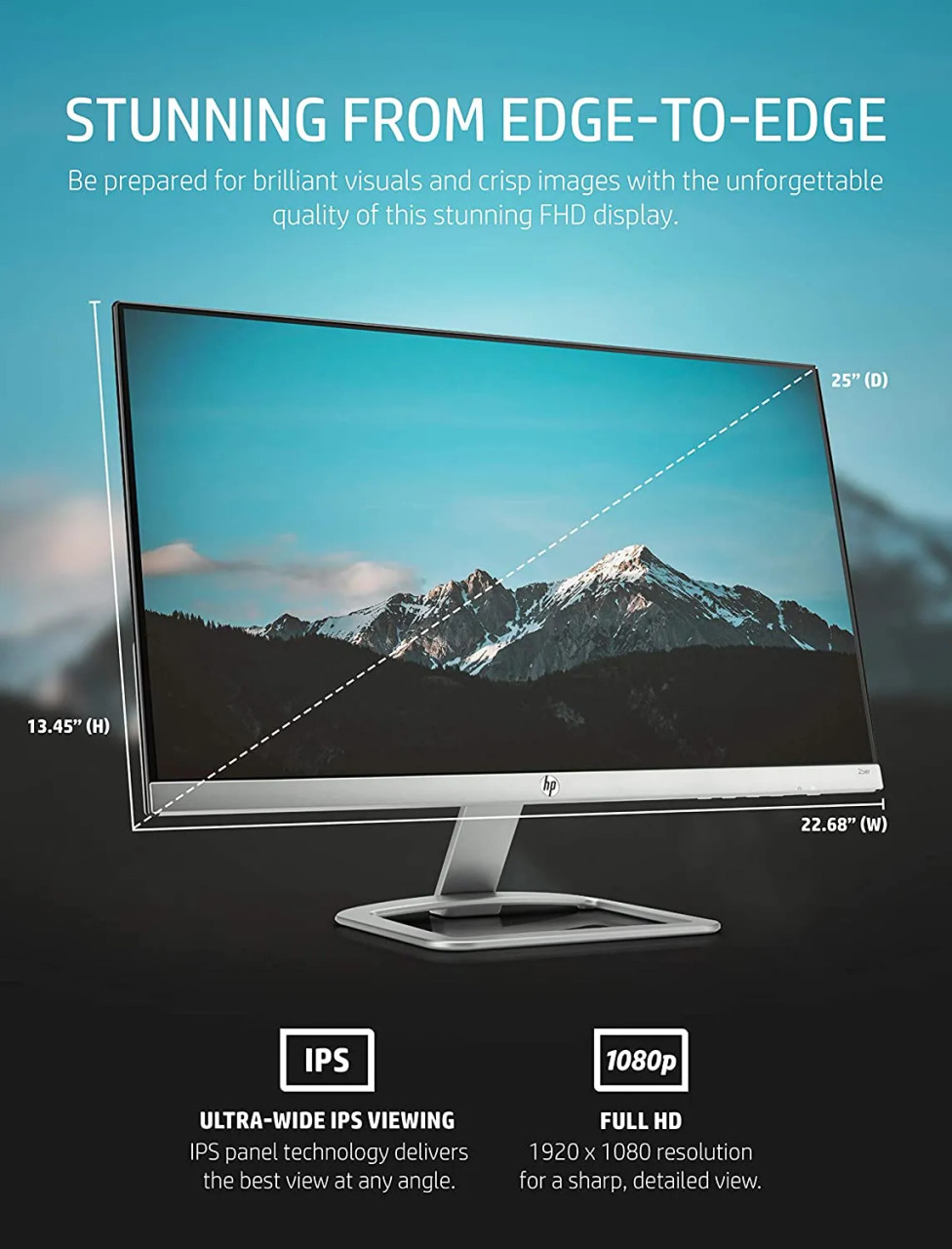Monitor HP de 25" LED Full HD 1080p con HDMI y VGA, color negro en República Dominicana