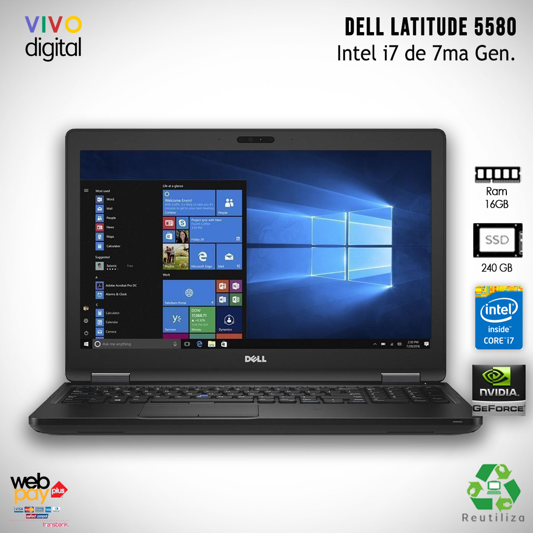 Laptop Dell 5580 de 17" con Intel Core i7 de 7ma generación, 16GB RAM, SSD 256GB y tarjeta gráfica Nvidia MX940 2GB