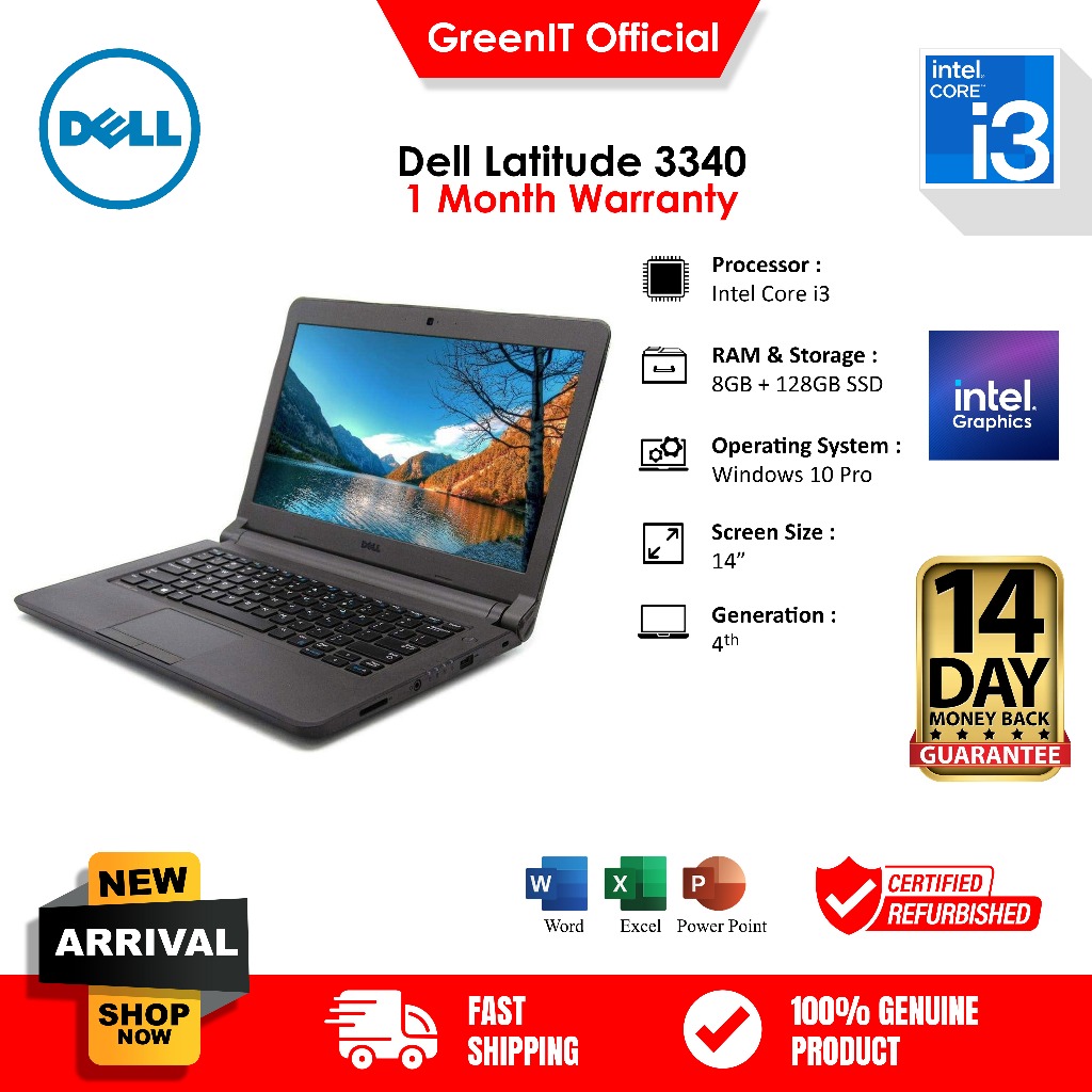 Laptop Dell 3340 de 14" con Procesador Core i3, 8GB RAM, SSD 128GB, WiFi y Puertos HDMI y USB 3.0