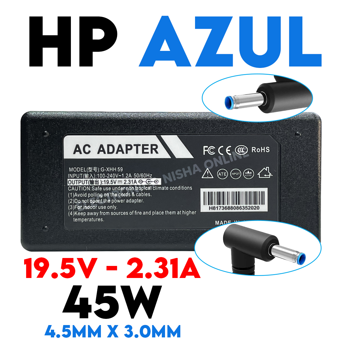 Cargador Original HP Polo Azul 19V con Salidas de 2.31A y 4.62A