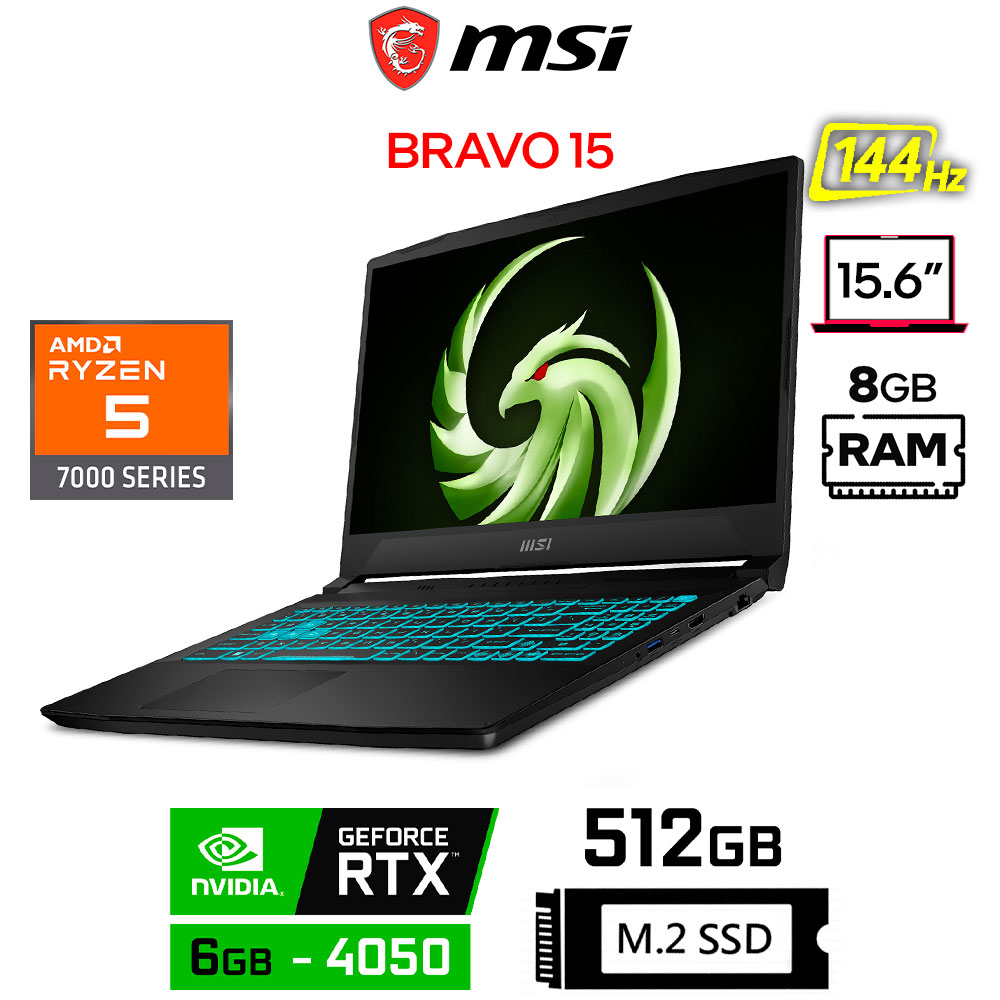 Laptop MSI Bravo 15 con Ryzen 5, 16GB RAM y 512GB SSD